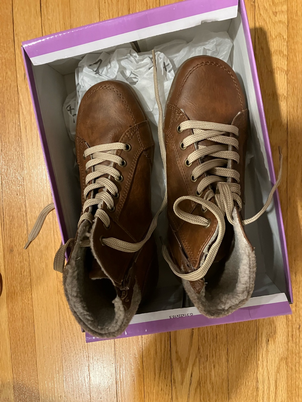 Women's Brown Lace-Up Faux Leather Ankle Boots with Shearling Collar